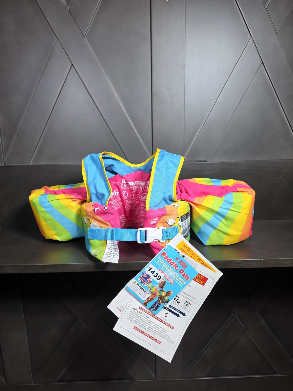 Childrens Rainbow Stripe Paddle Pals Swim Vest USCG Approved Child PFD